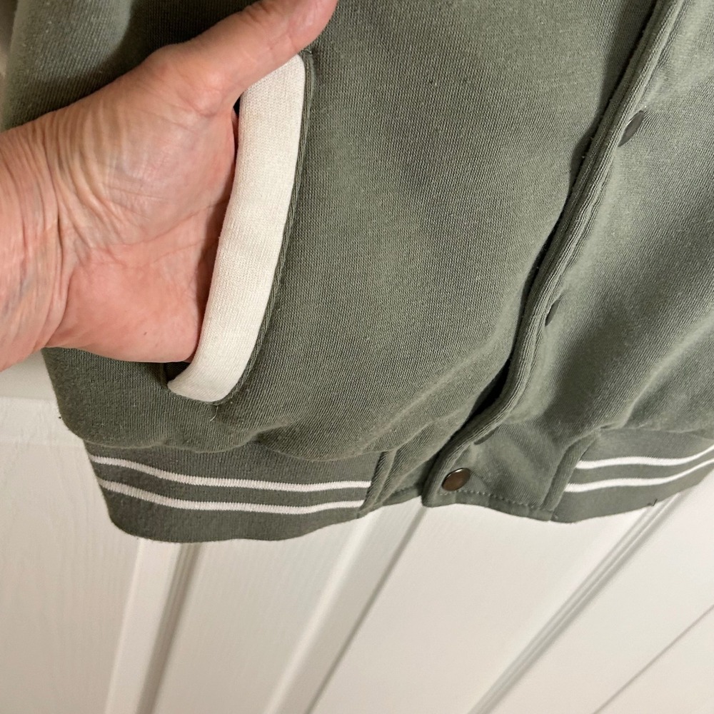 New‎ Look Kids Varsity Letterman Jacket M Olive Green White - Picture 5 of 8